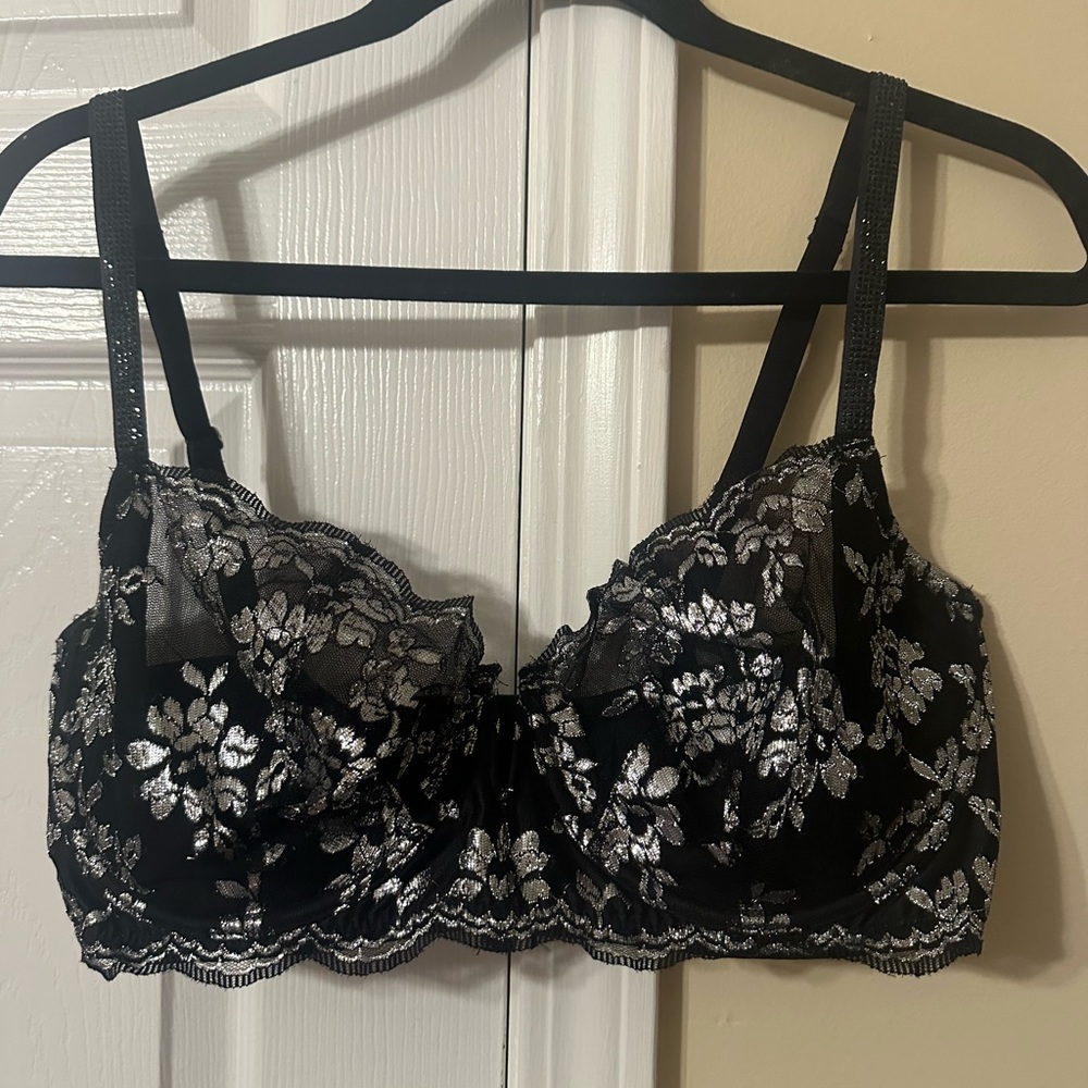 Black and silver with black bling straps bra